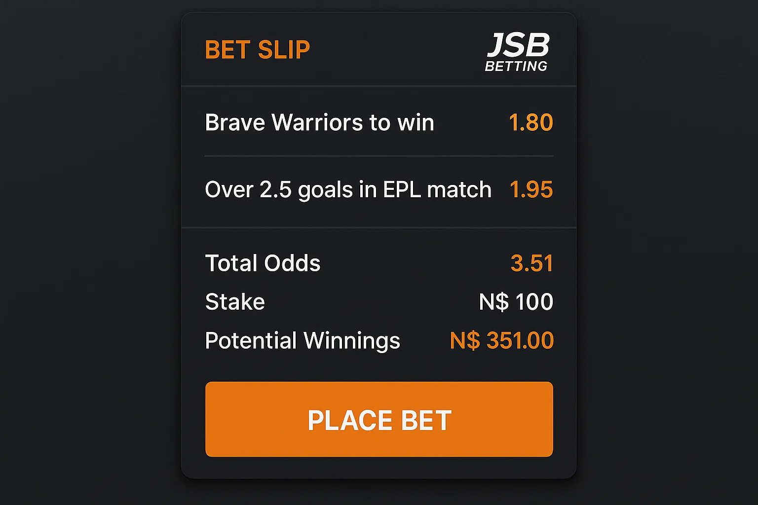 JSB Betting Bet Slip